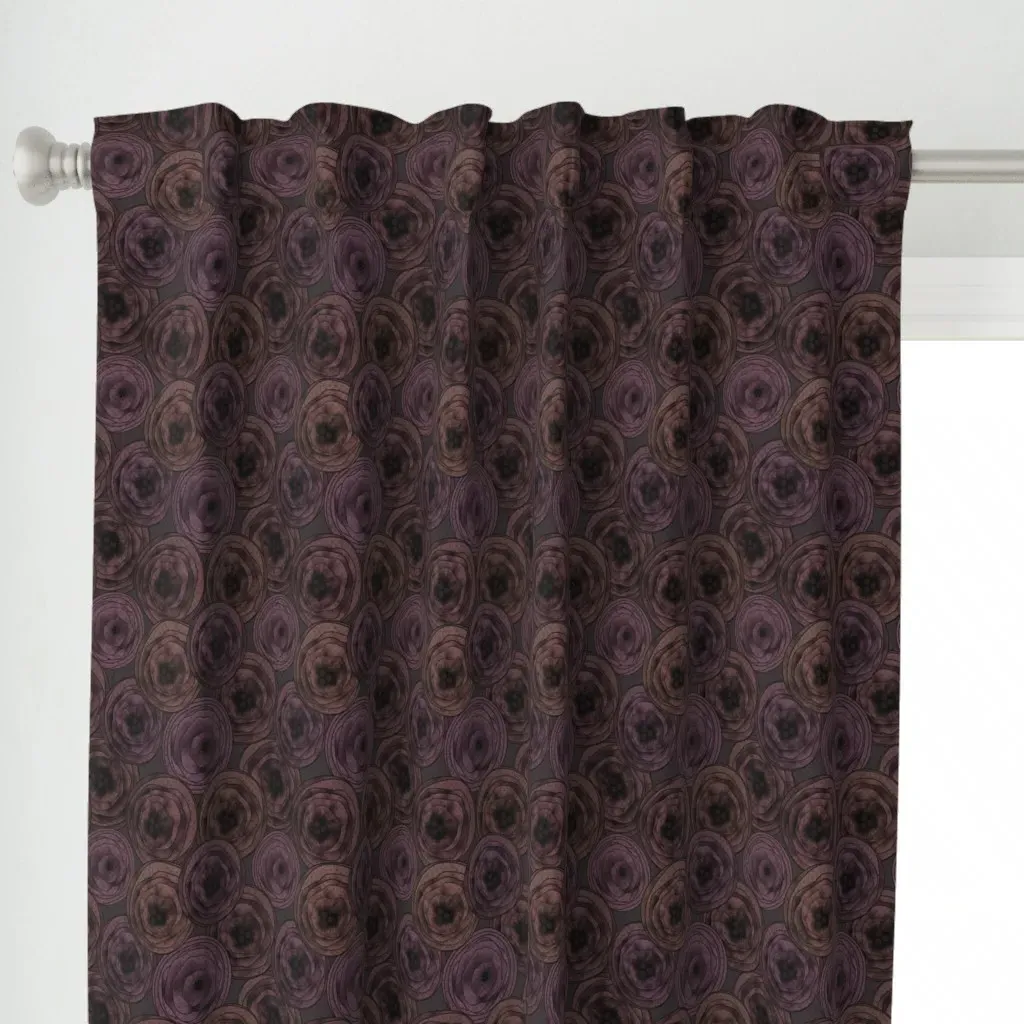 Brown Anemones Curtain Panel - Dusty Rose, Velvet alternate view