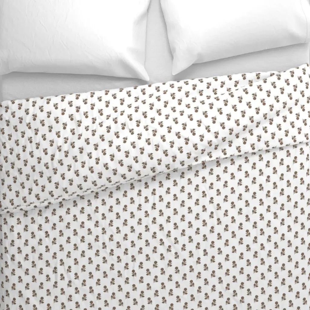Brown Flowers On White Duvet Cover alternate view