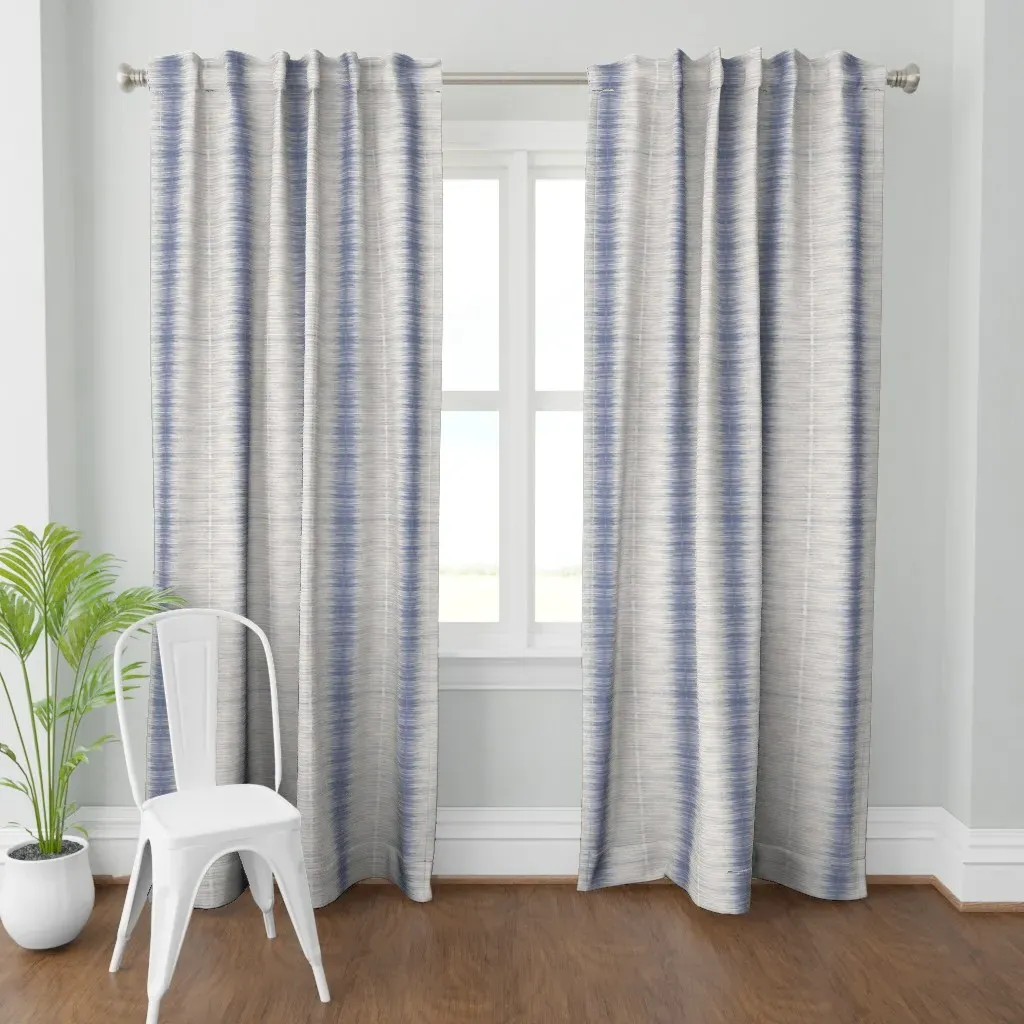 Brush Stroke Stripe Denim Curtain Panel - Dusty Blue product