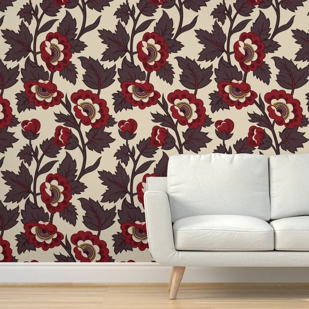 Buckeye Belle Peony Biretta Peel and Stick Wallpaper - Crimson Red product