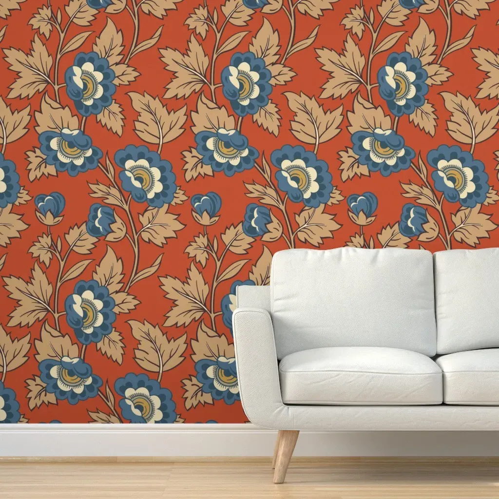 Buckeye Belle Peony Torch Large Peel and Stick Wallpaper - Dusty Blue product