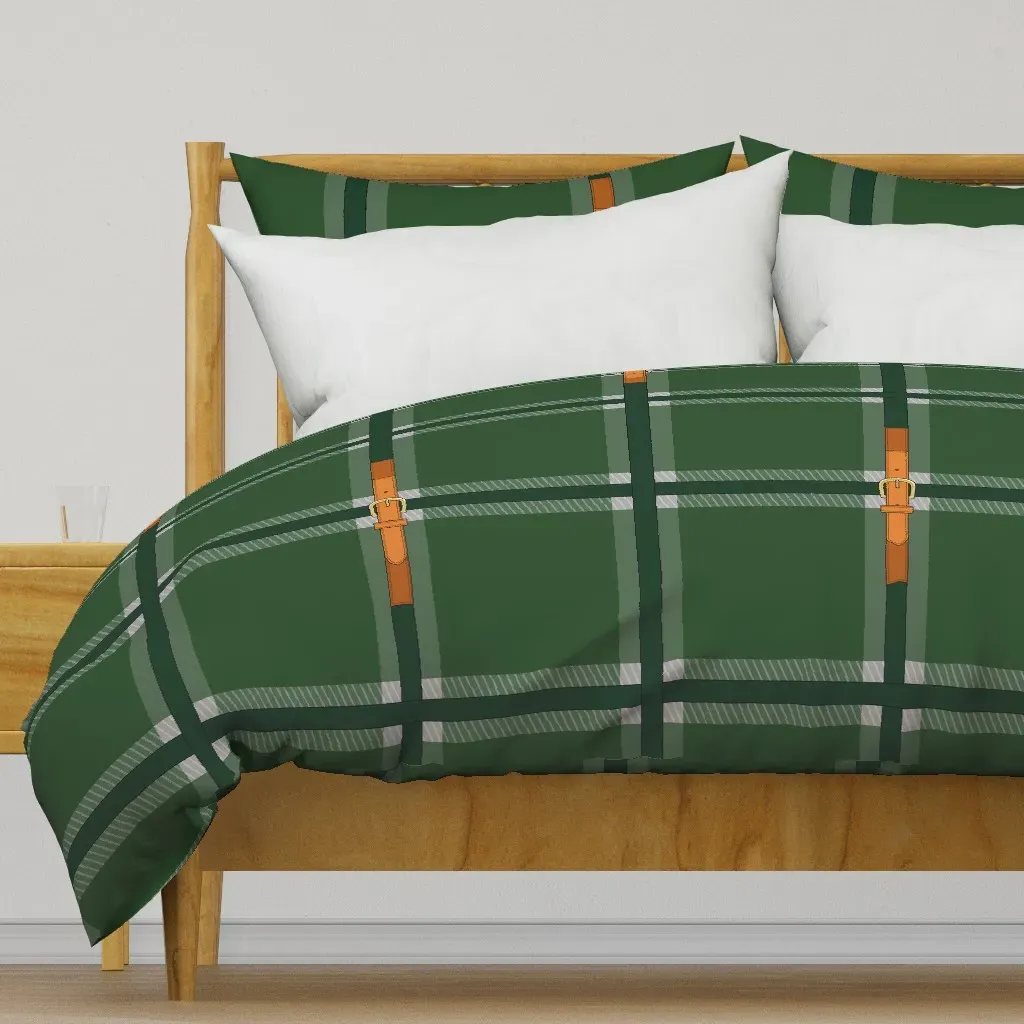 Buckle & Plaid Duvet Cover - Green product