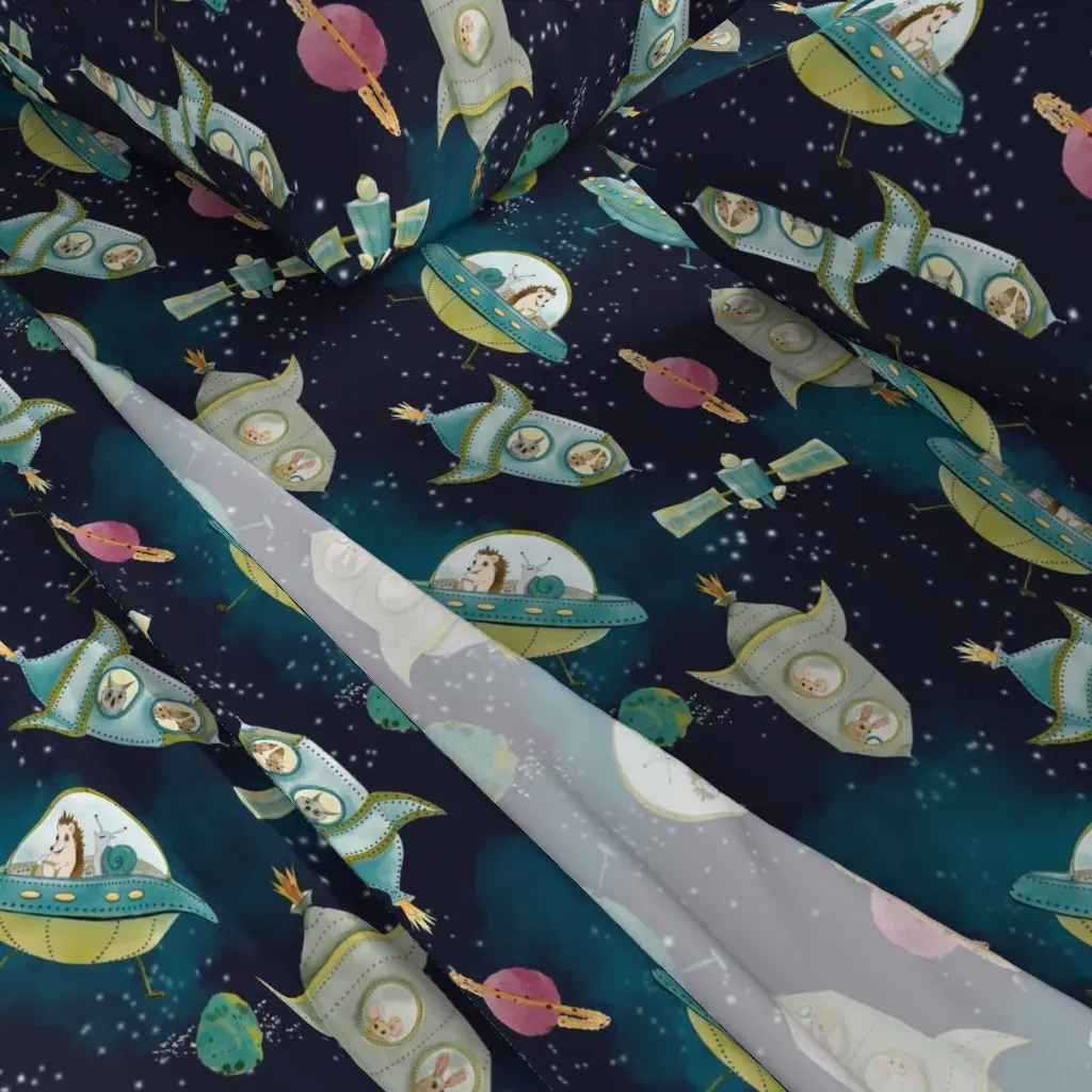 Buddies In Outer Space Dark Background Queen Sheet Set - Teal alternate view