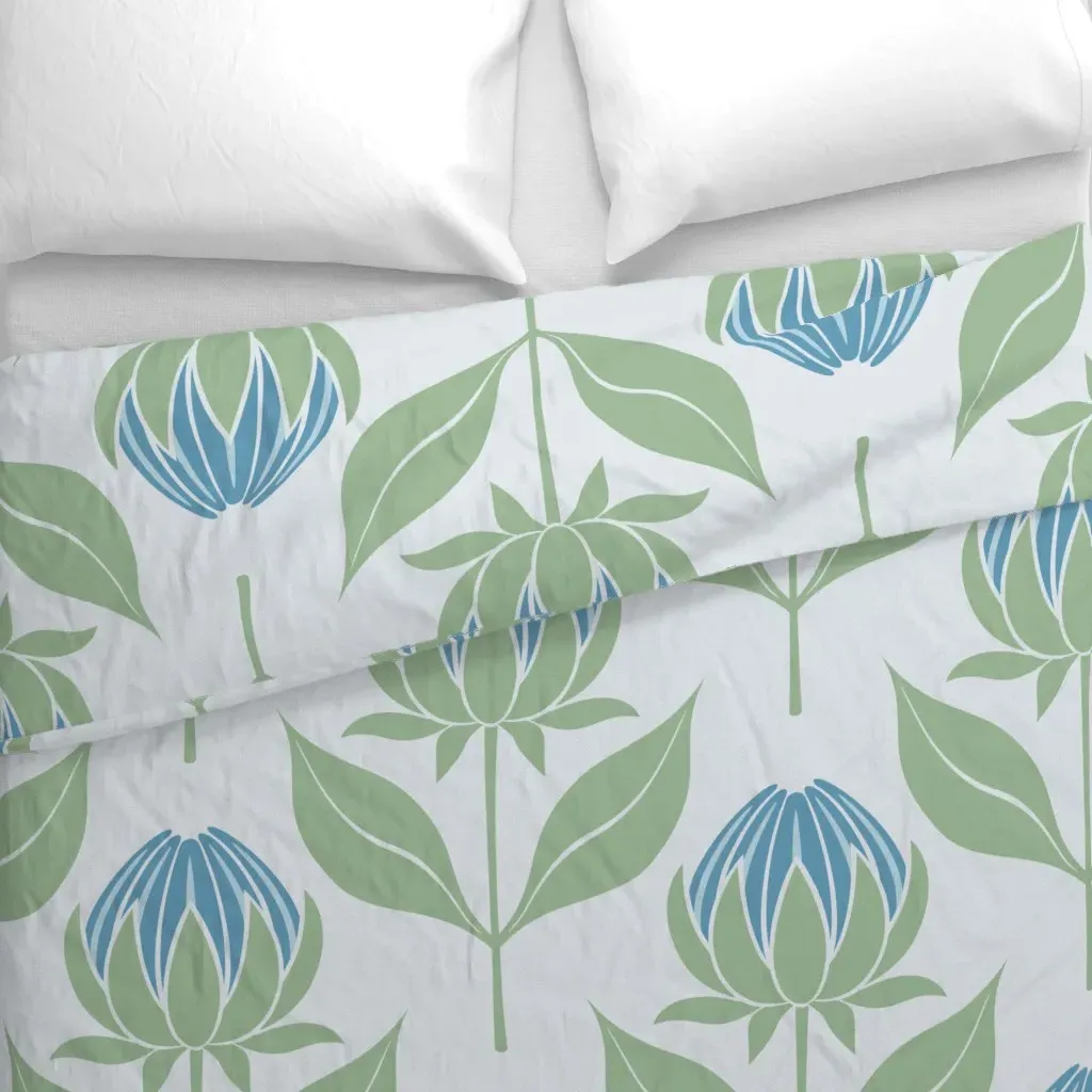 Budding Dahlia Floral Duvet Cover - Blue alternate view