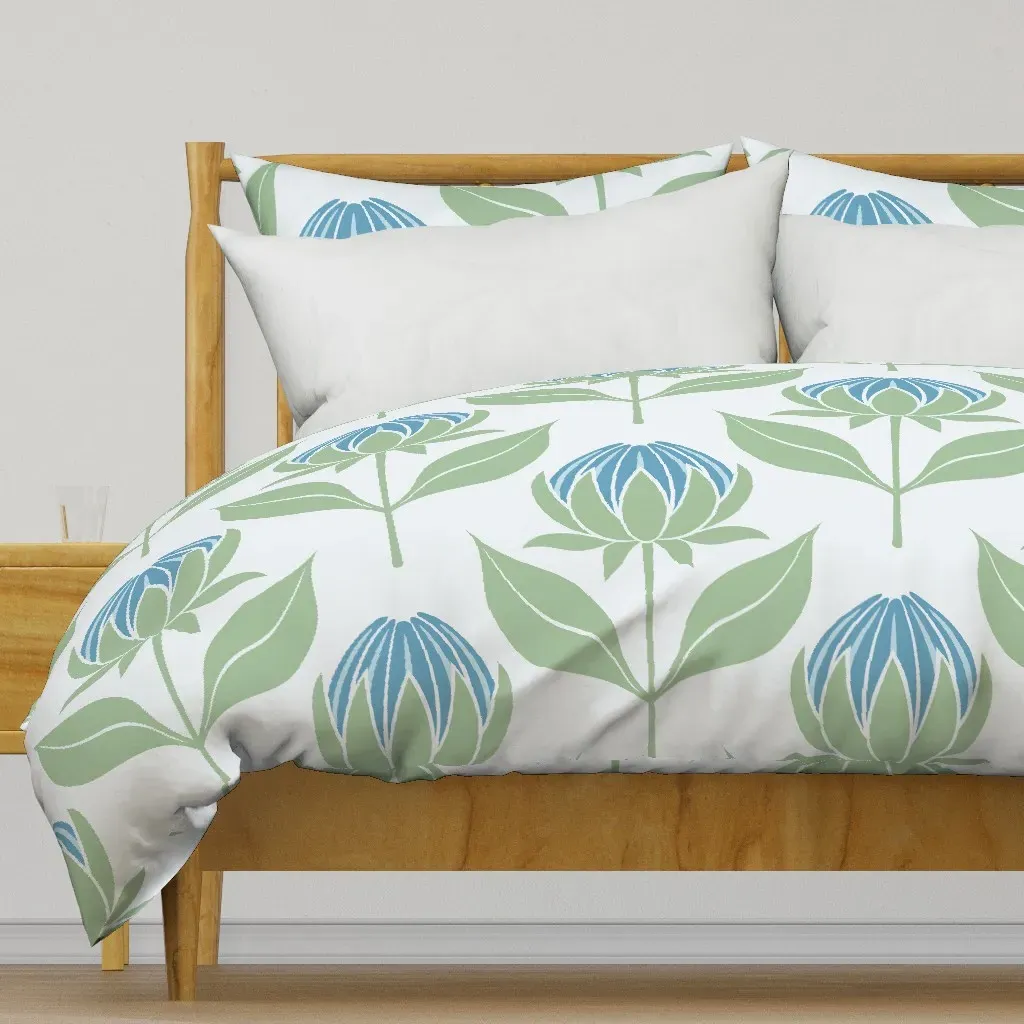 Budding Dahlia Floral Duvet Cover - Blue product