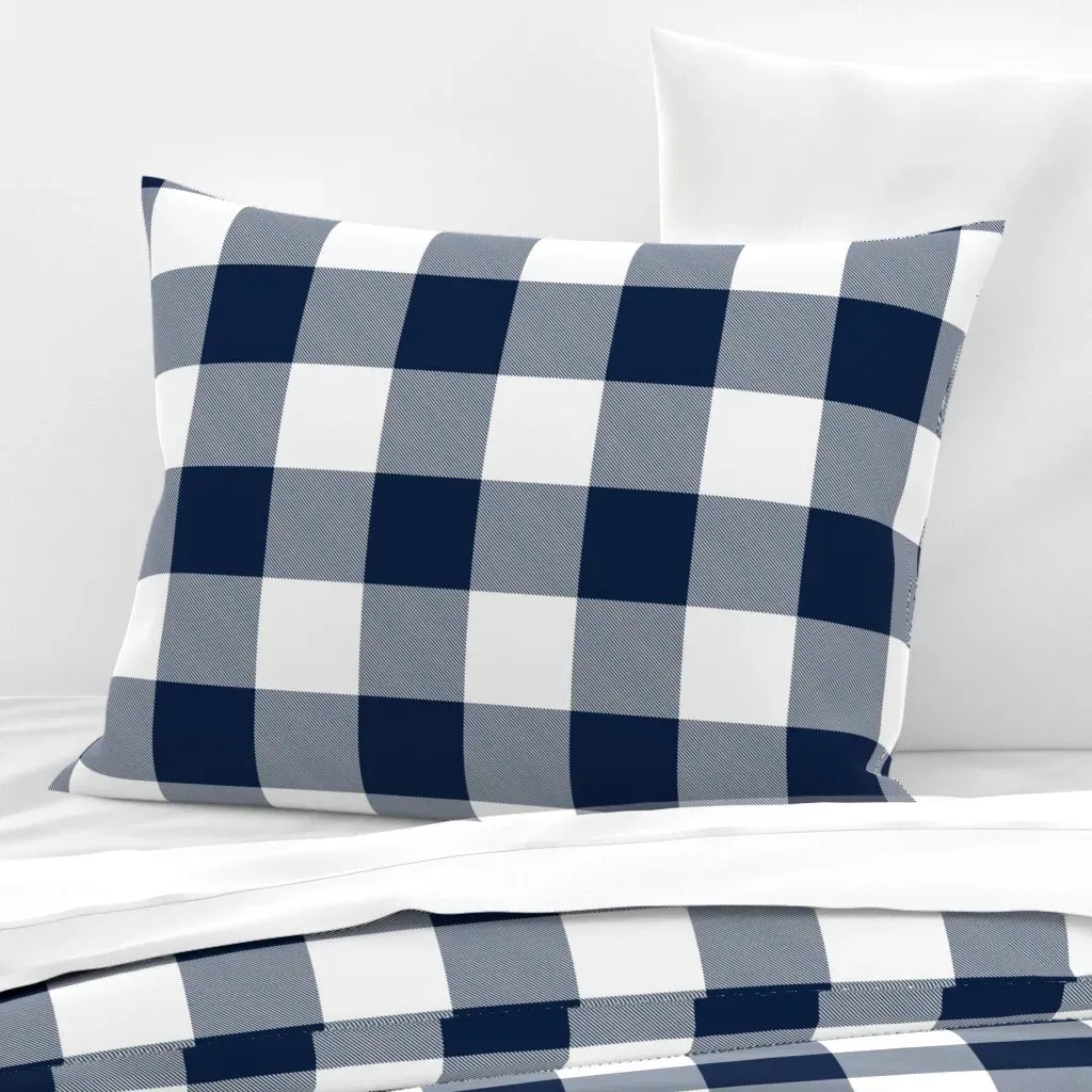 Buffalo Check Standard Knife Edge Pillow - Navy Blue, Cotton Sateen product