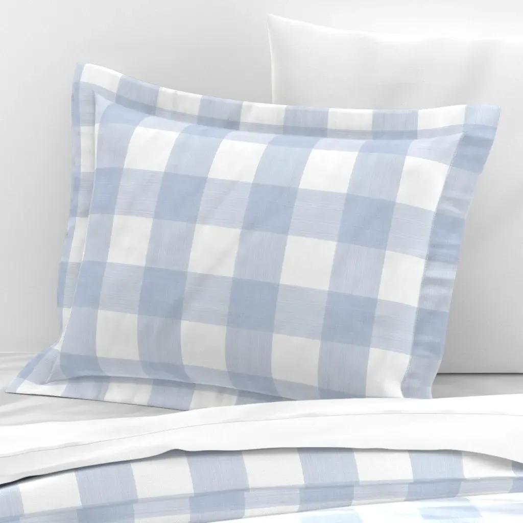 Buffalo Plaid Half Shade Flanged Pillow Sham - Light Blue, Cotton Sateen product