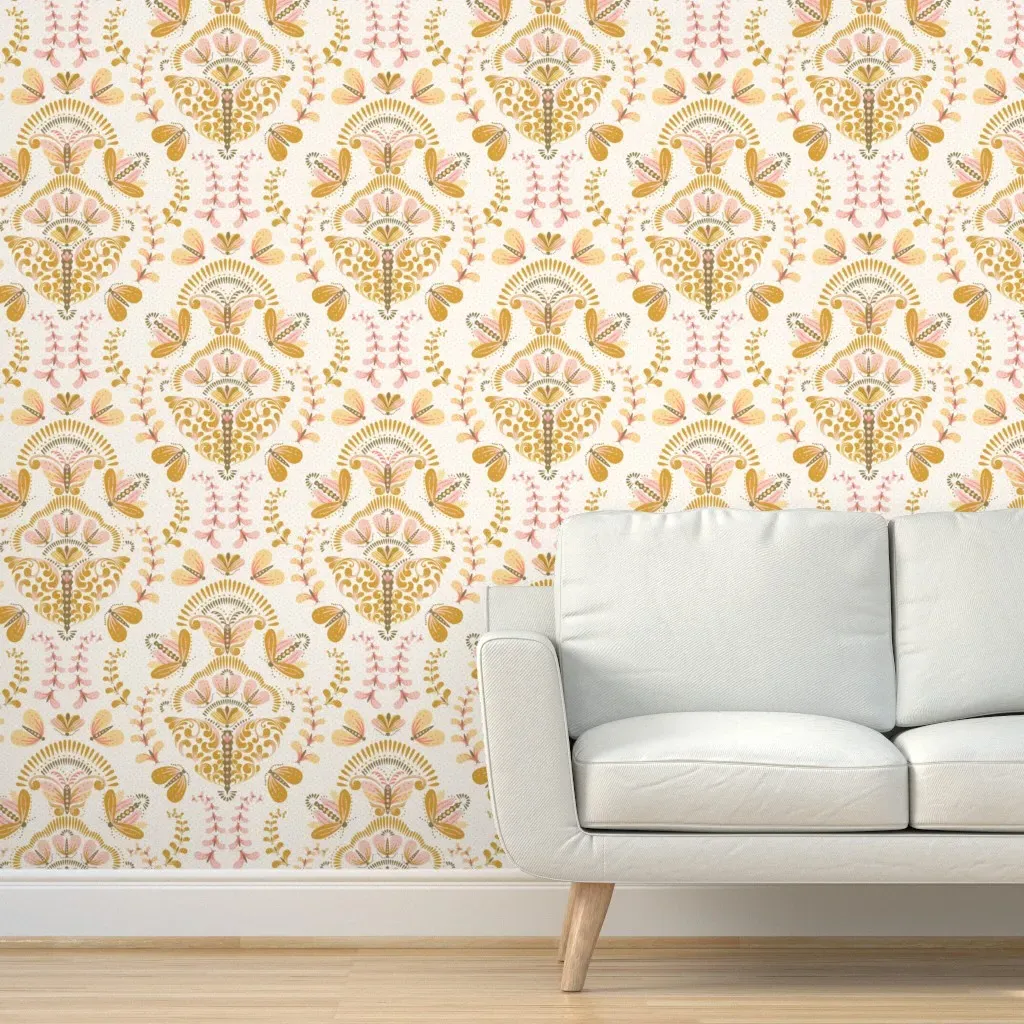 Bugs Damask Peel and Stick Wallpaper - Pink, Gold product