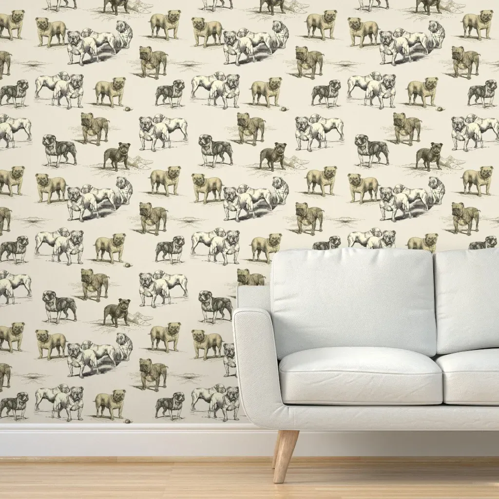 Bulldog Dogs Toile Peel and Stick Wallpaper - Beige product