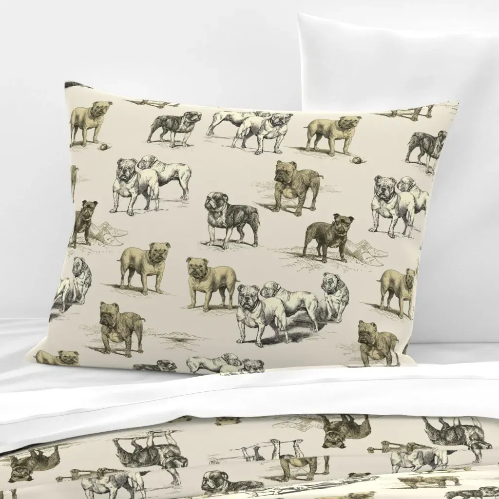 Bulldog Dogs Toile Standard Knife Edge Pillow - Beige, Cotton Sateen product