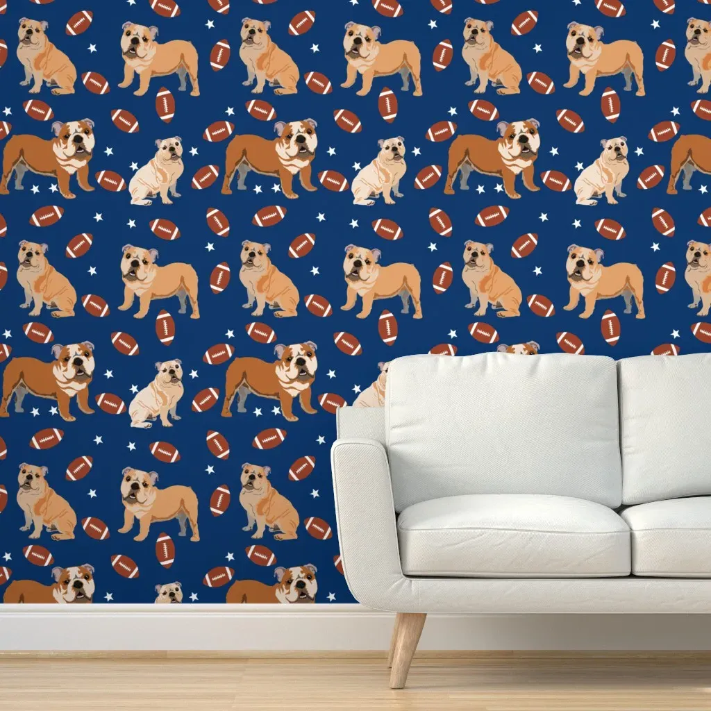 Bulldogs Football Sports Mascot Peel and Stick Wallpaper - Blue product