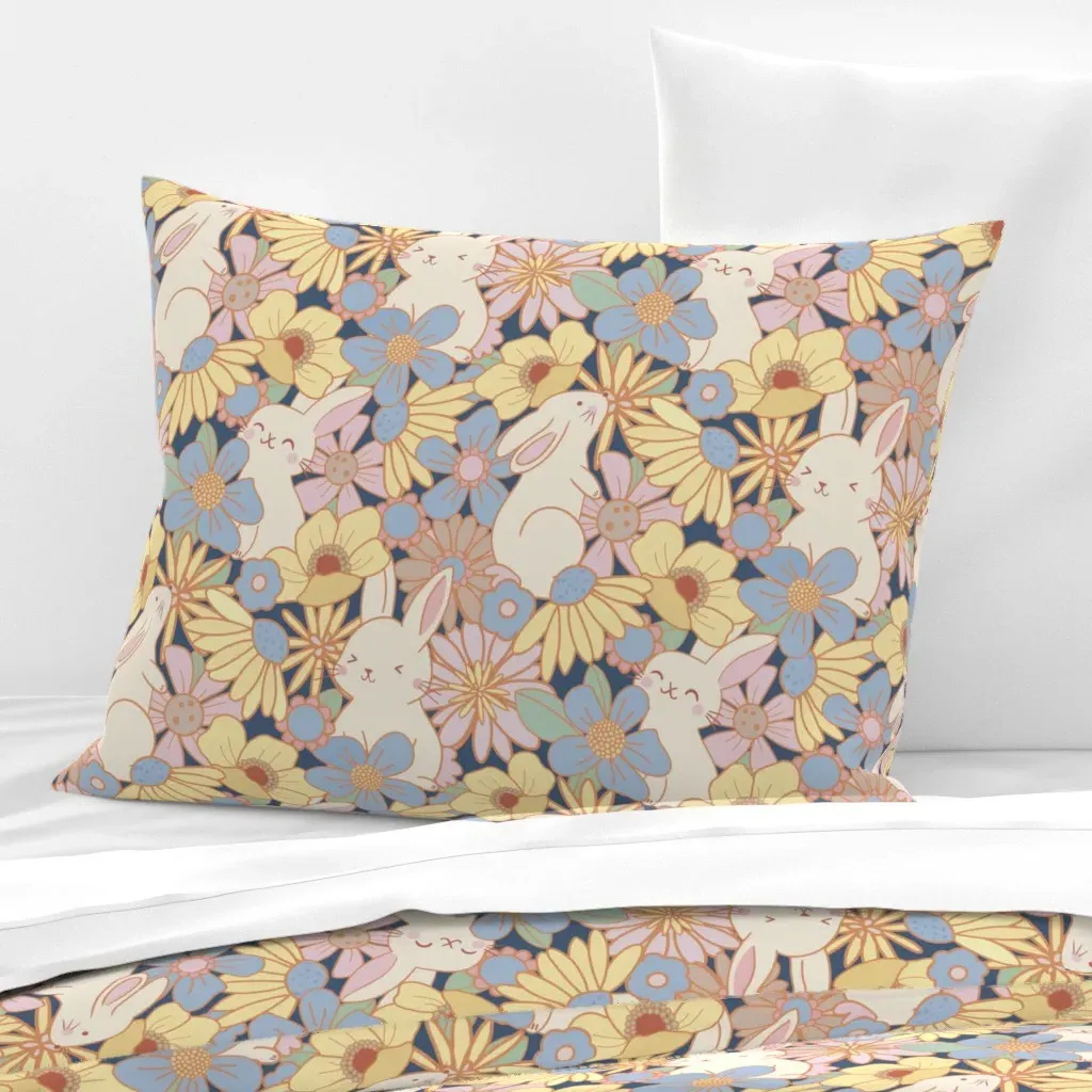 Bunnies Flower Field Standard Cushion Cover - Cream, Cotton Sateen product