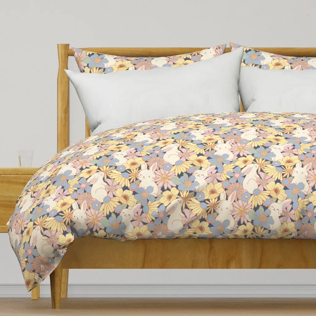 Bunnies Hiding In A Flower Duvet Cover - Cream product