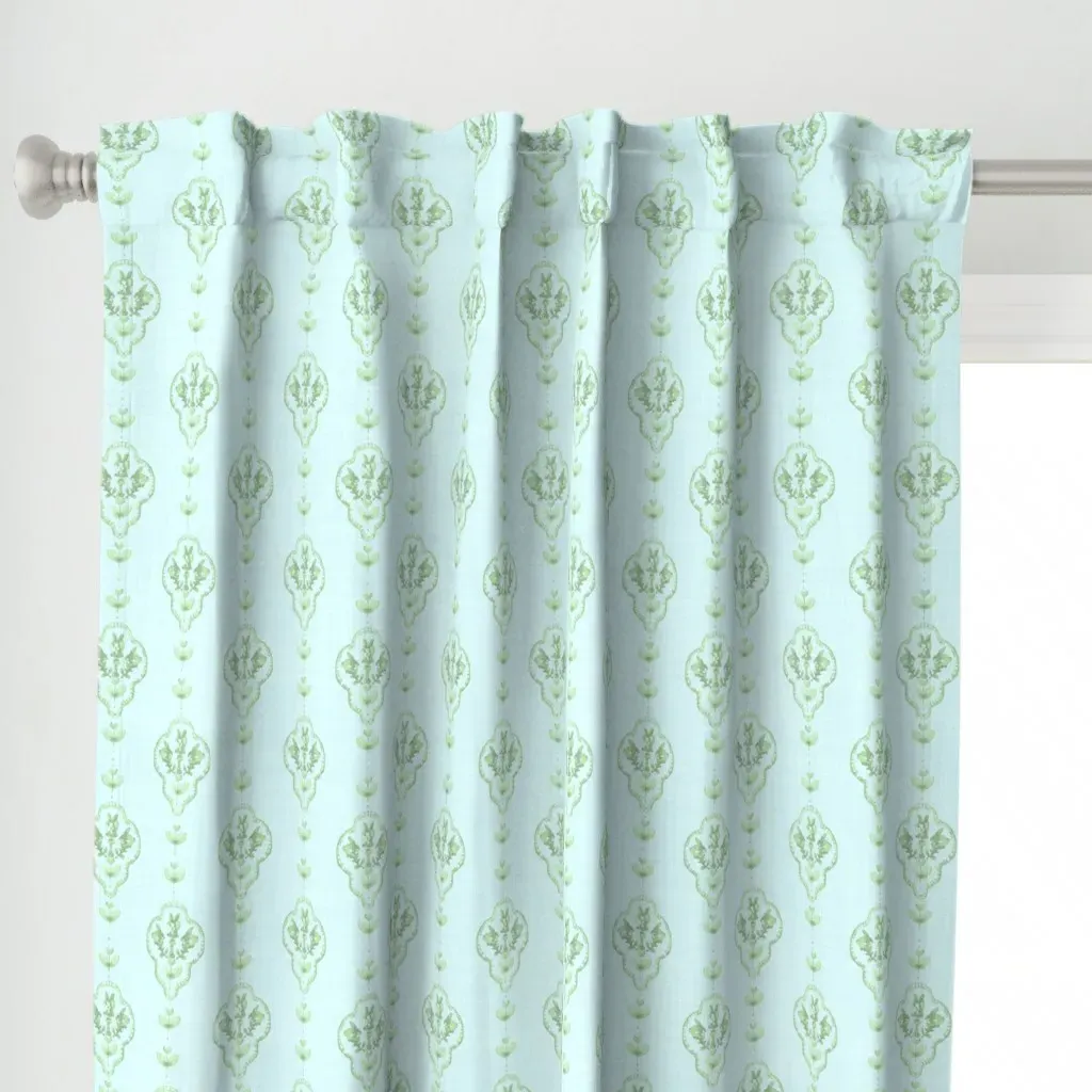 Bunnies In Aqua And Green Curtain Panel - Light Green alternate view