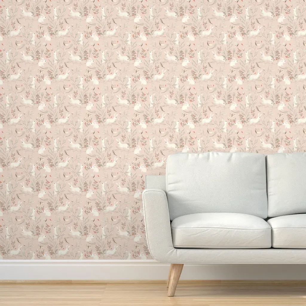 Bunnies with Butterflies Woodland Peel and Stick Wallpaper - Pink product