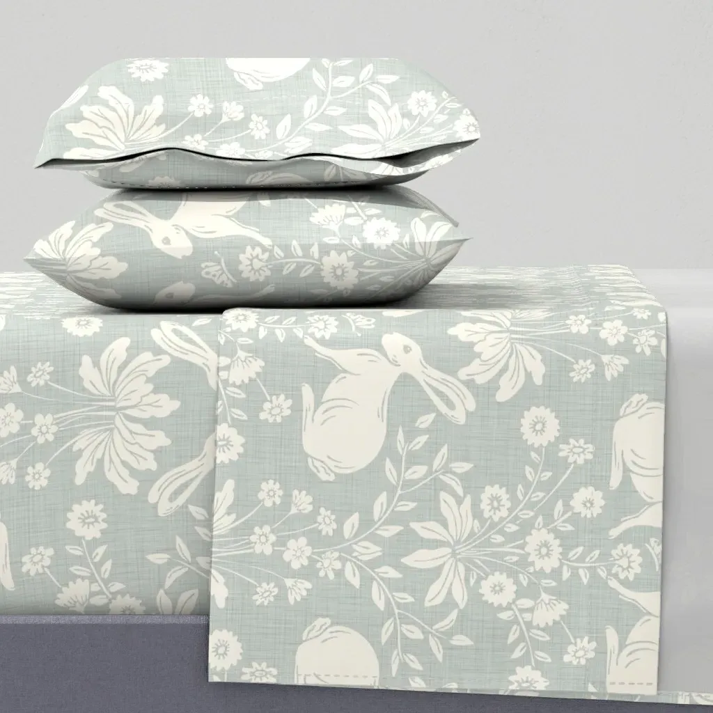Bunny Botanica Large King Sheet Set - Blue, Linen Texture product