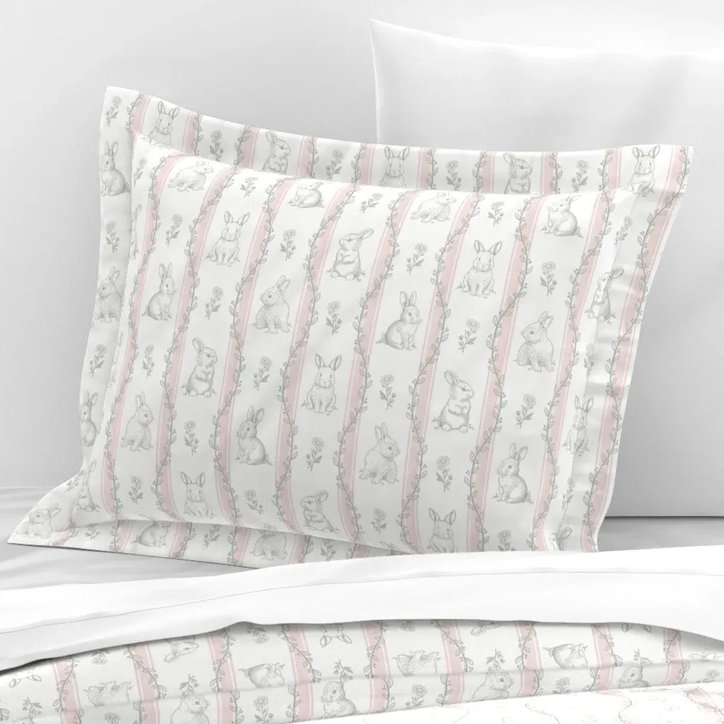 Bunny Floral Nursery Vines Standard Flanged Cushion - Pink, Cotton Sateen product