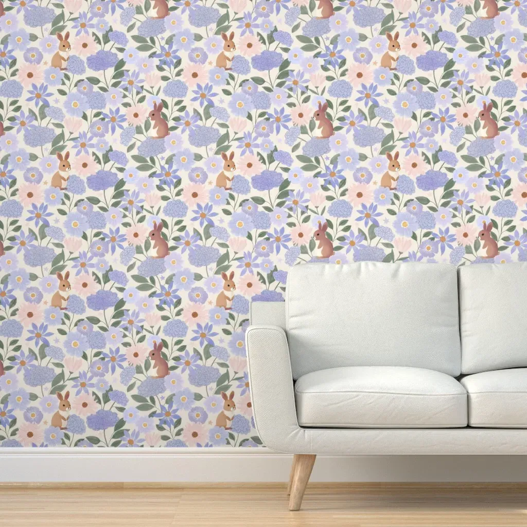 Bunny Garden Peel and Stick Wallpaper - Lavender product