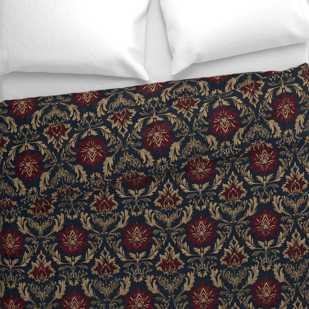 Burgundy and Gold Damask Duvet Cover - Red alternate view