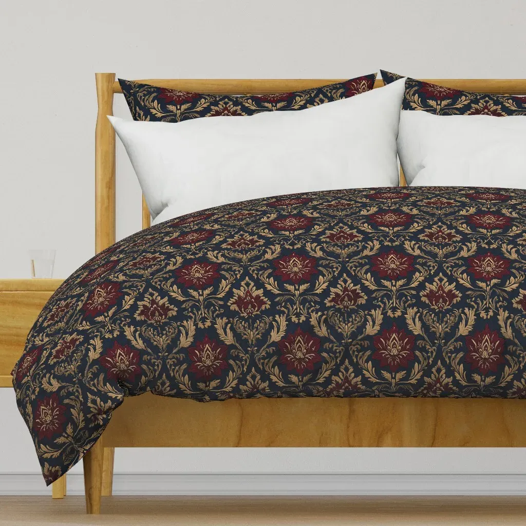 Burgundy and Gold Damask Duvet Cover - Red product