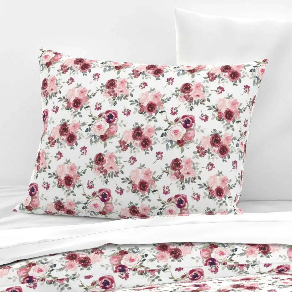 Burgundy Floral Standard Knife Edge Cushion Cover - Burgundy, Cotton Sateen product