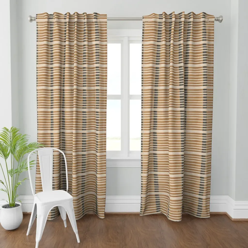Burlap Stripe Rural Curtain Panel - Beige product
