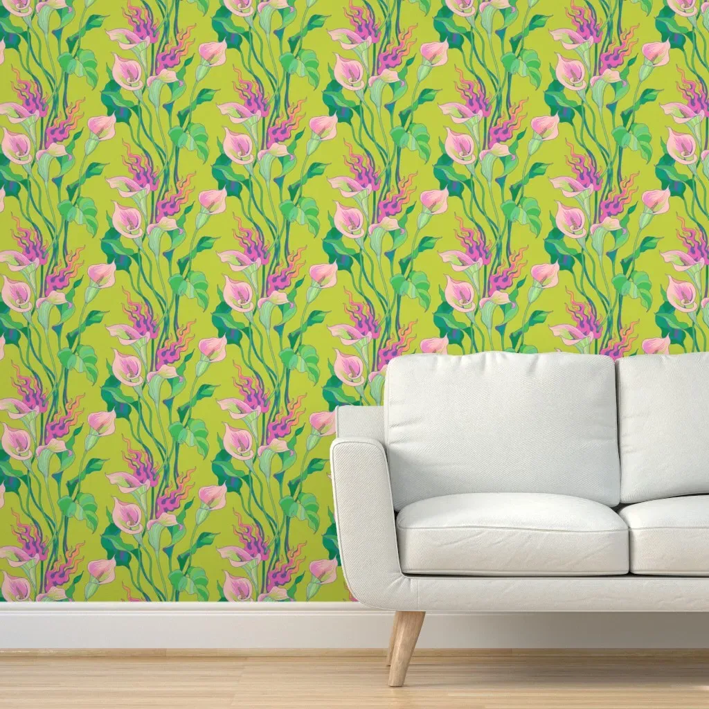 Burning Callas Peel and Stick Wallpaper - Chartreuse product