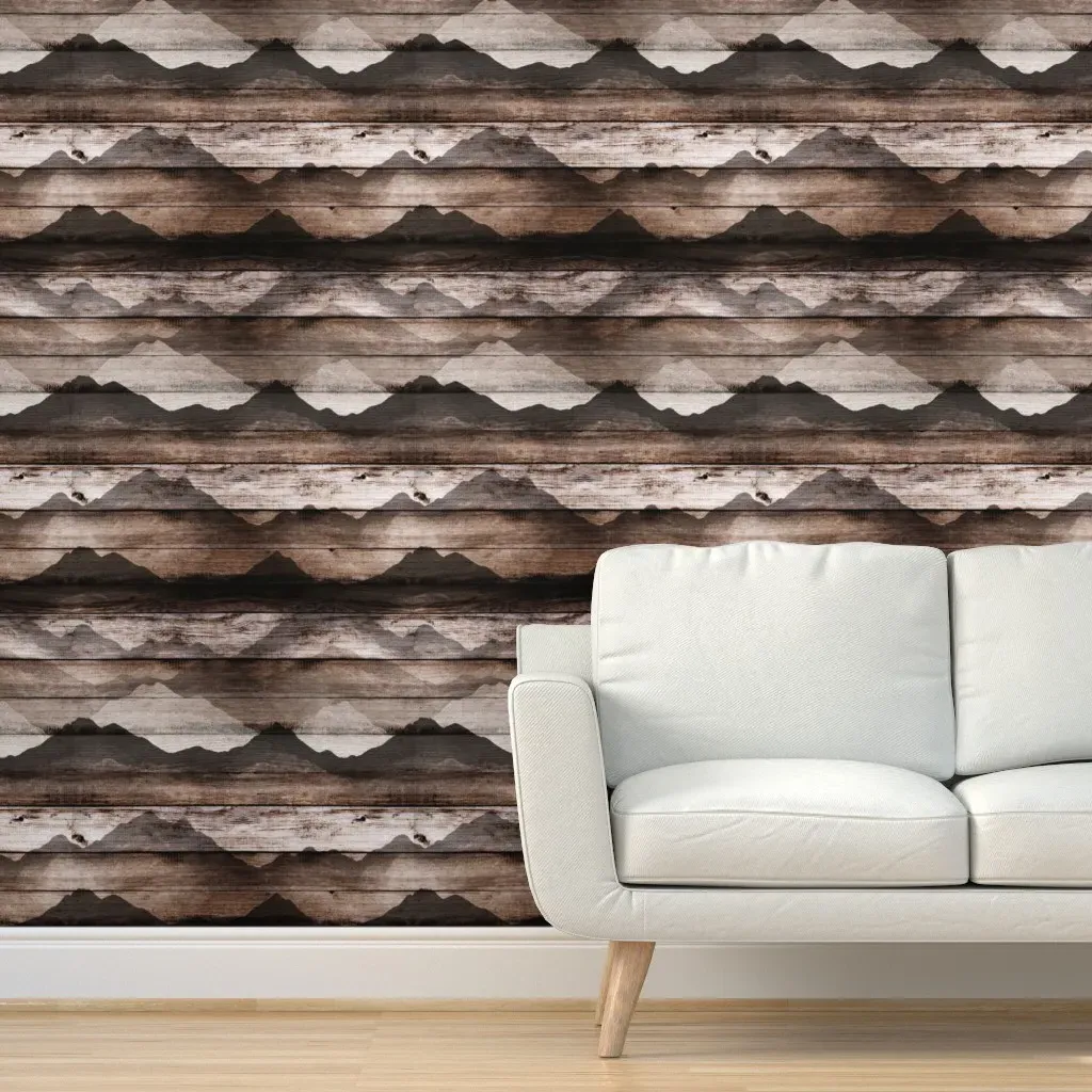 Burnt Mountains On Wood Peel and Stick Wallpaper - Brown product