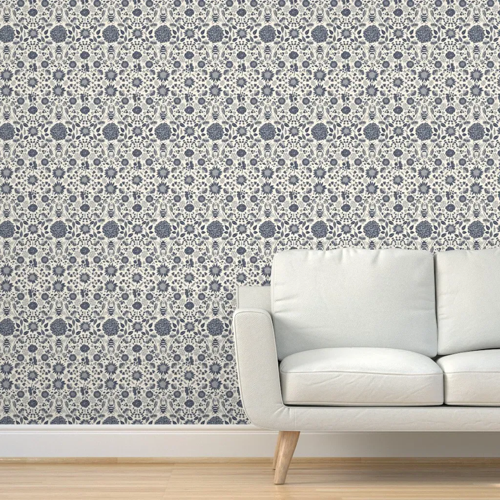 Busy Bee Block Print Botanic Garden Peel and Stick Wallpaper - Indigo product