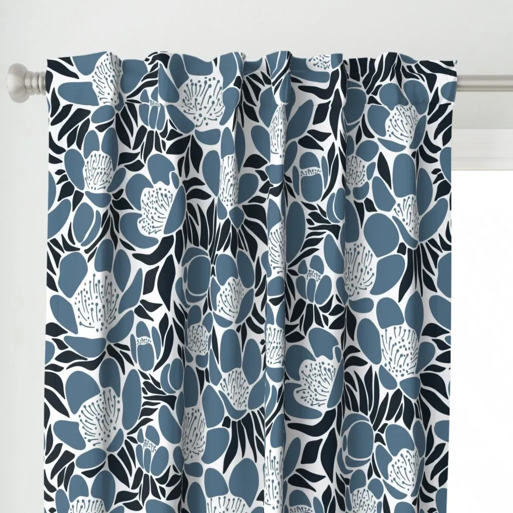 Buttercup Floral In Deep Curtain Panel - Blue alternate view