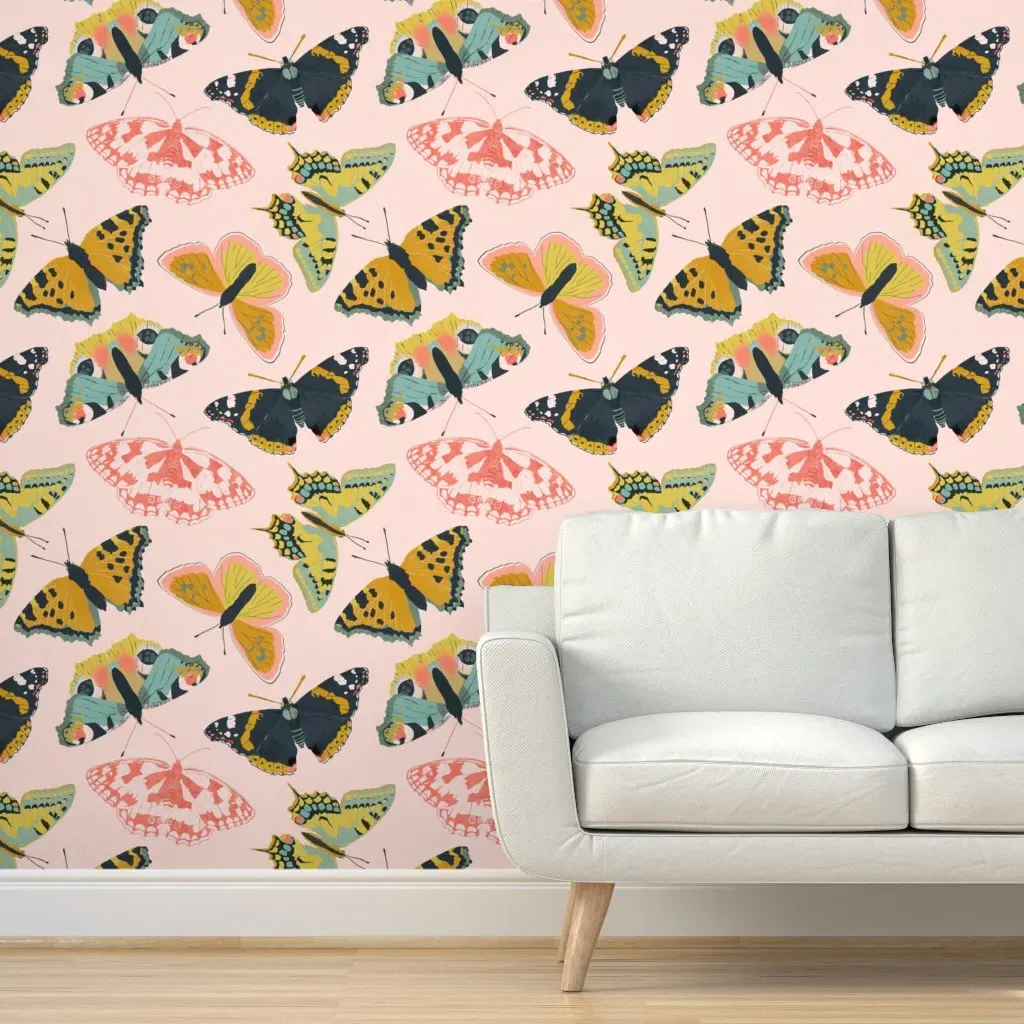 Butterflies Garden Peel and Stick Wallpaper - Pink product