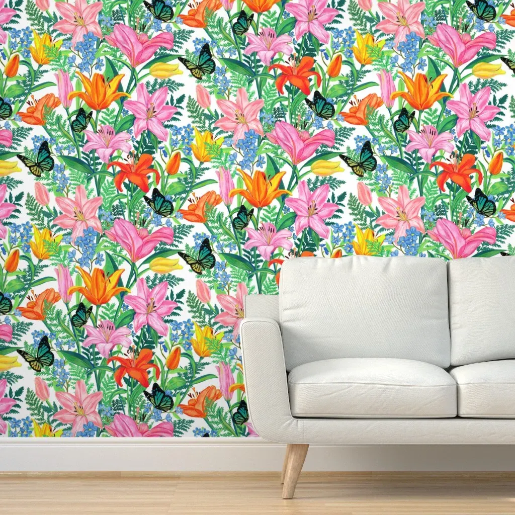 Butterflies In My Lilly Garden Peel and Stick Wallpaper - Orange product