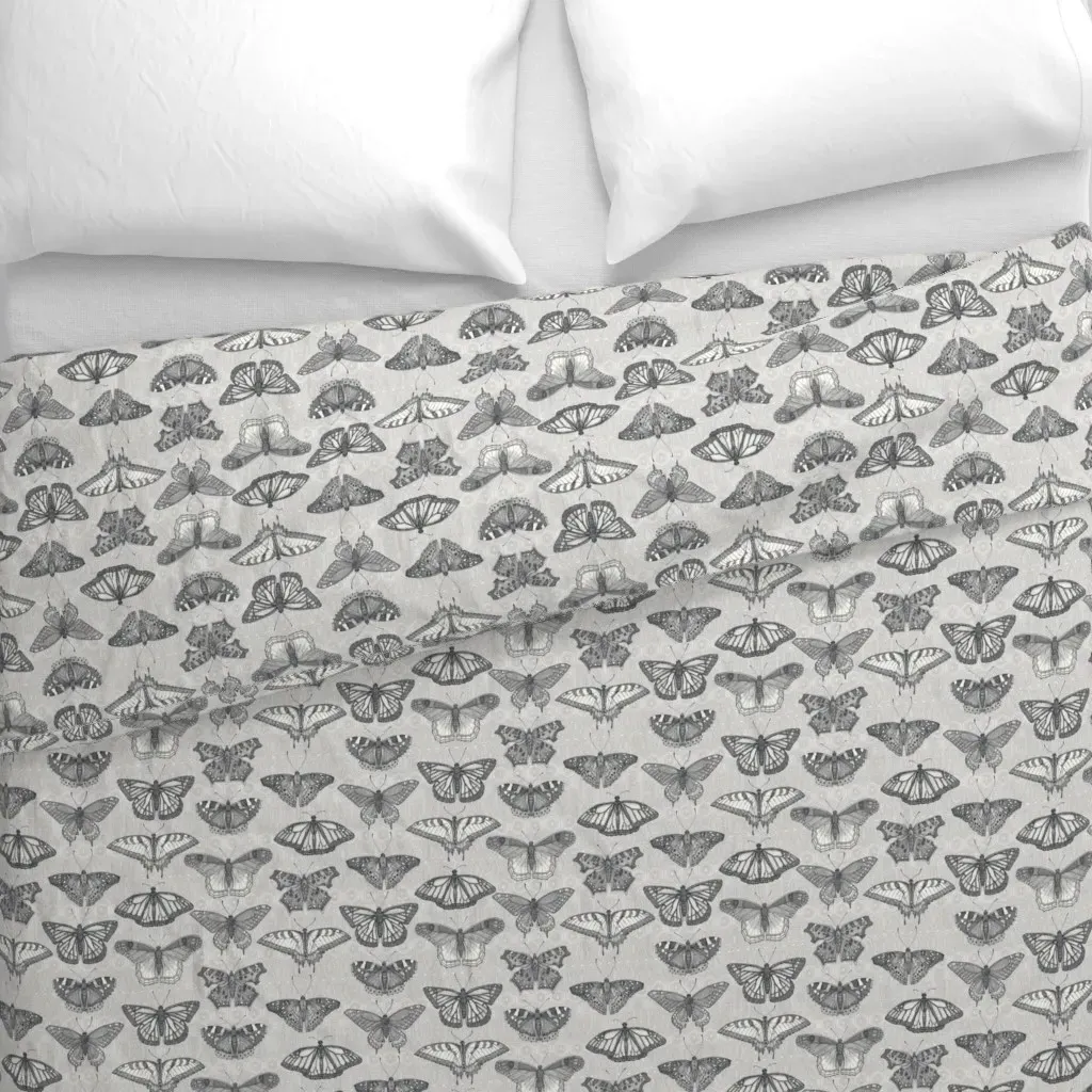 Butterflies Mono Small Duvet Cover - Gray alternate view