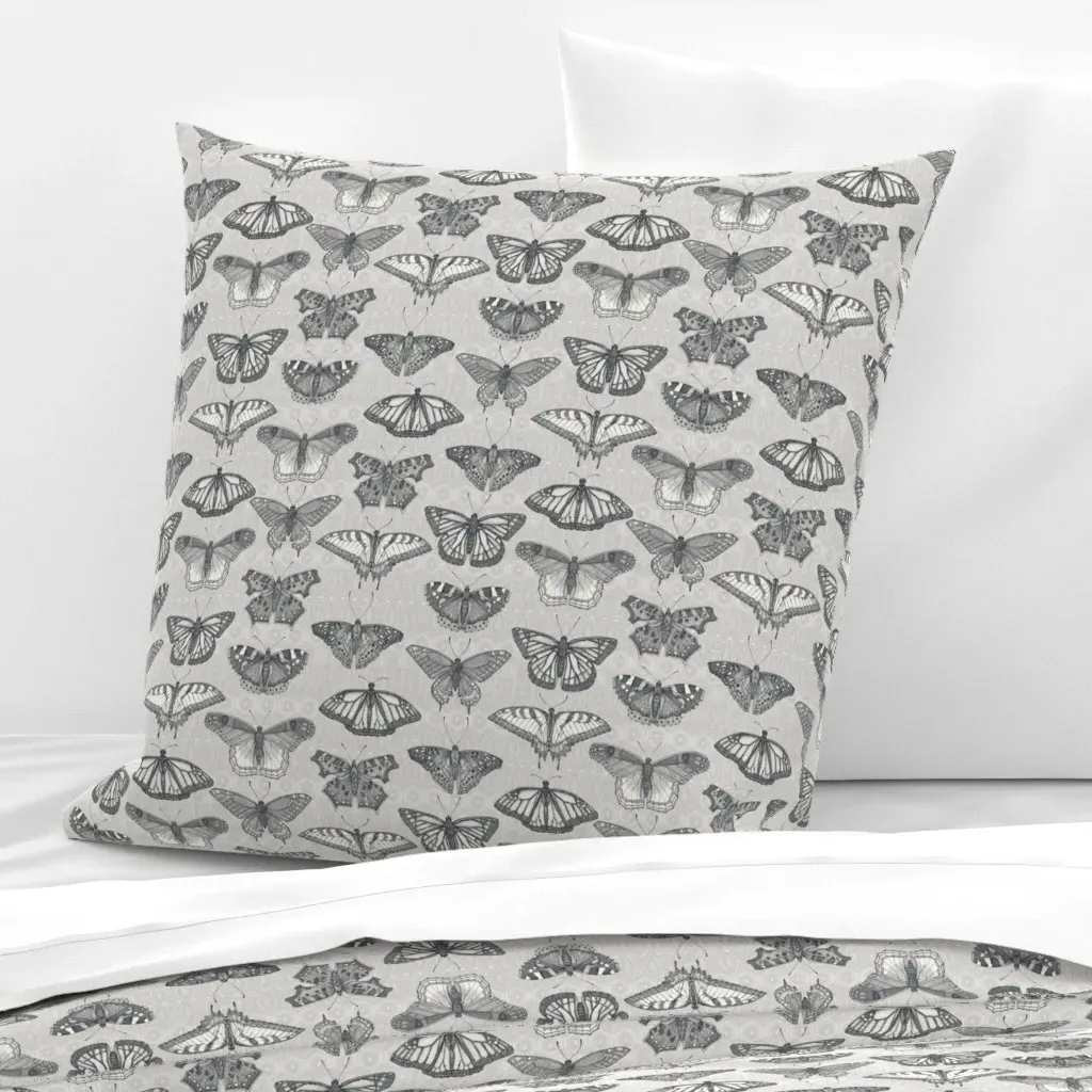 Butterflies Mono Small Euro Pillow Sham - Gray product