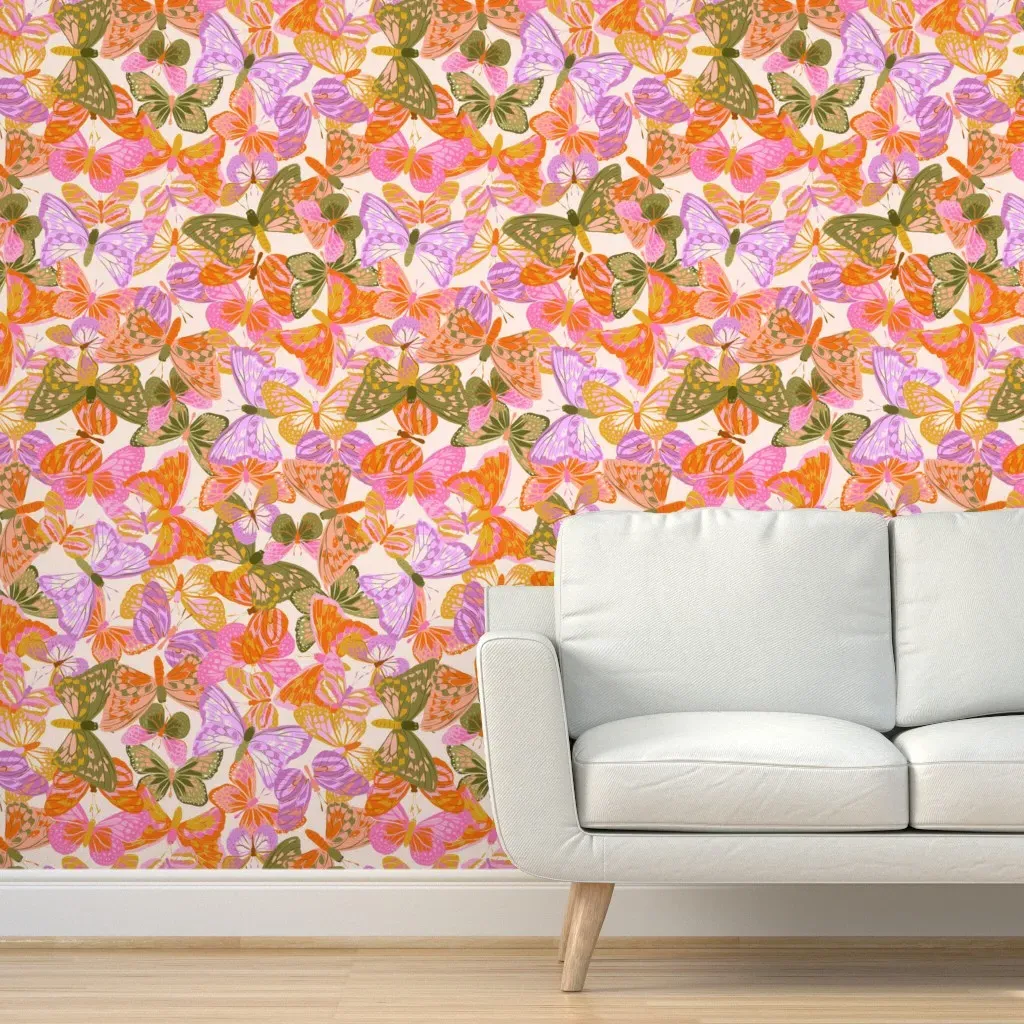 Butterflies Tossed Large Peel and Stick Wallpaper - Pink product