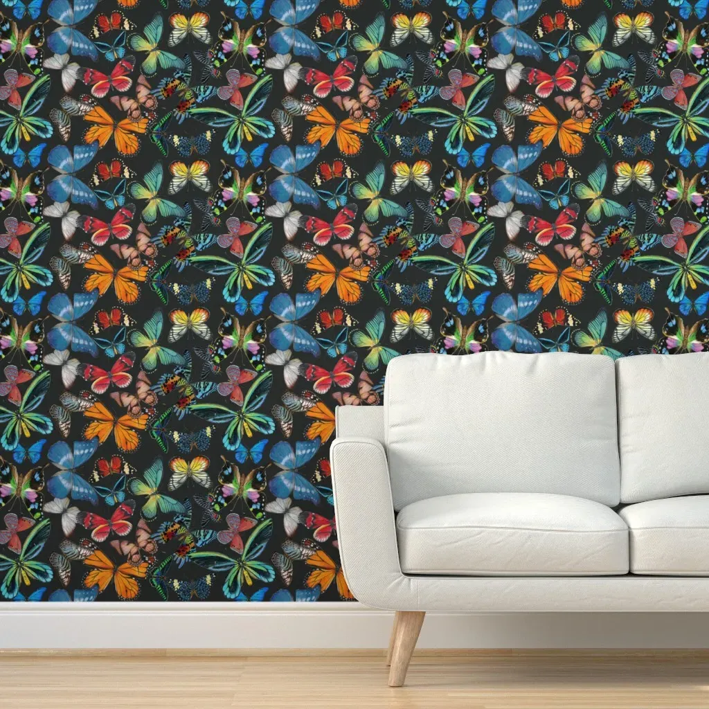 Butterfly Bounty Peel and Stick Wallpaper - Black, Blue, Gray product