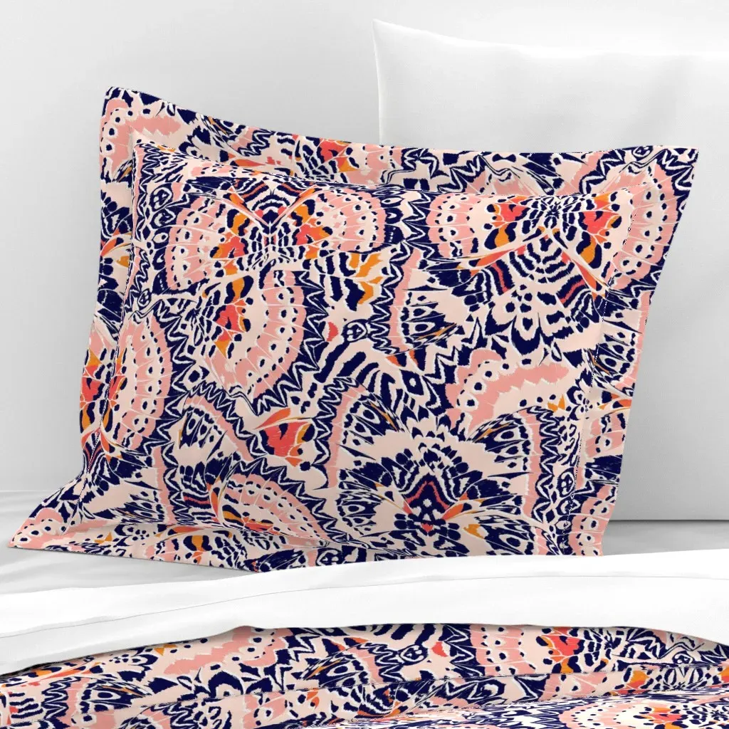 Butterfly Kaleidoscope Standard Flanged Cushion Cover - Navy Blue, Cotton Sateen product