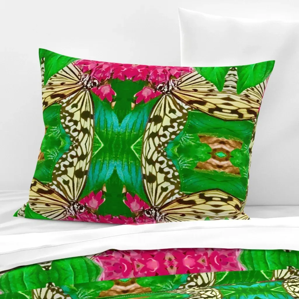 Butterfly Pink Blossom Wide Cotton Sateen Pillow - Green product