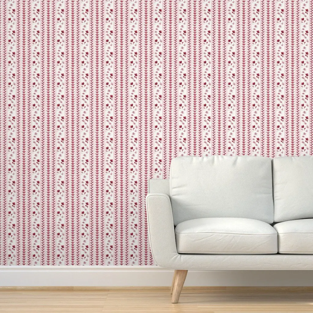 Button Stripe Peel and Stick Wallpaper - Cranberry Red product