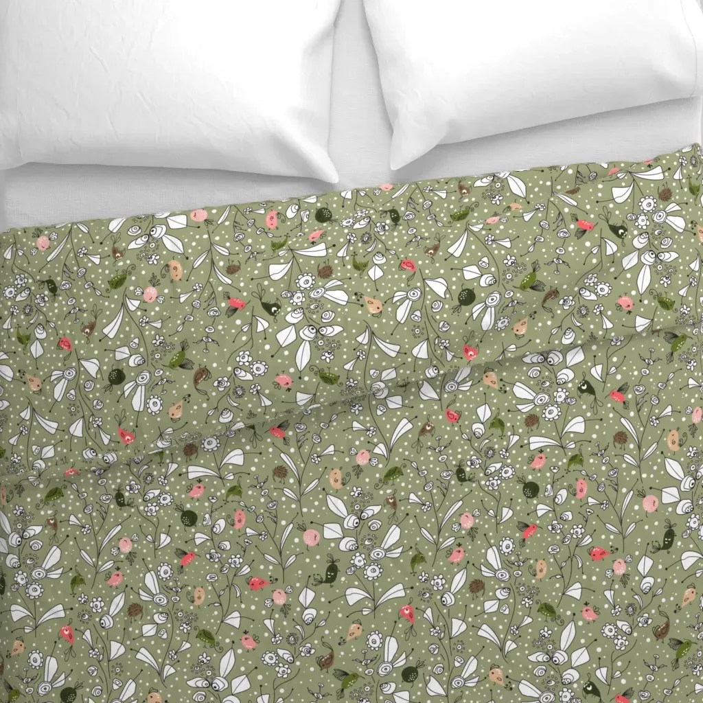 Bye Bye Birdie Duvet Cover - Olive Green alternate view