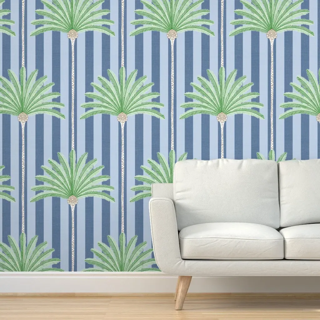 Cabana Palm Stripes Peel and Stick Wallpaper - Green, Blue product