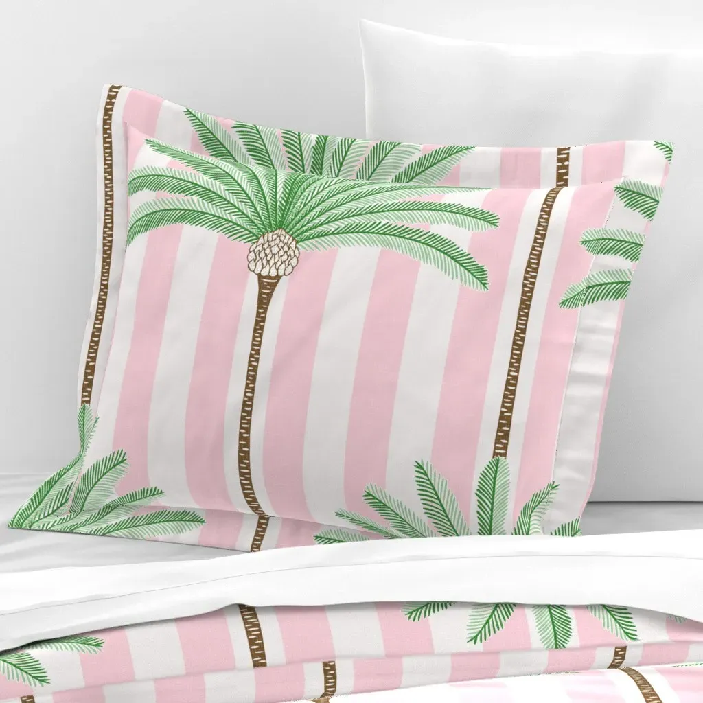 Cabana Palm Stripes Standard Flanged Cushion - Green, Cotton product
