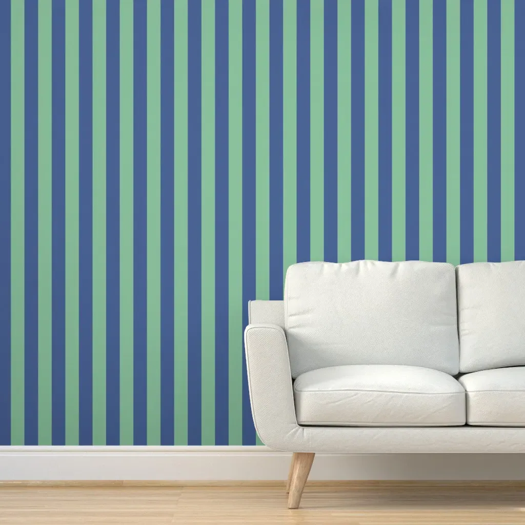 Cabana Stripe Peel and Stick Wallpaper - Seafoam Green, Navy Blue product