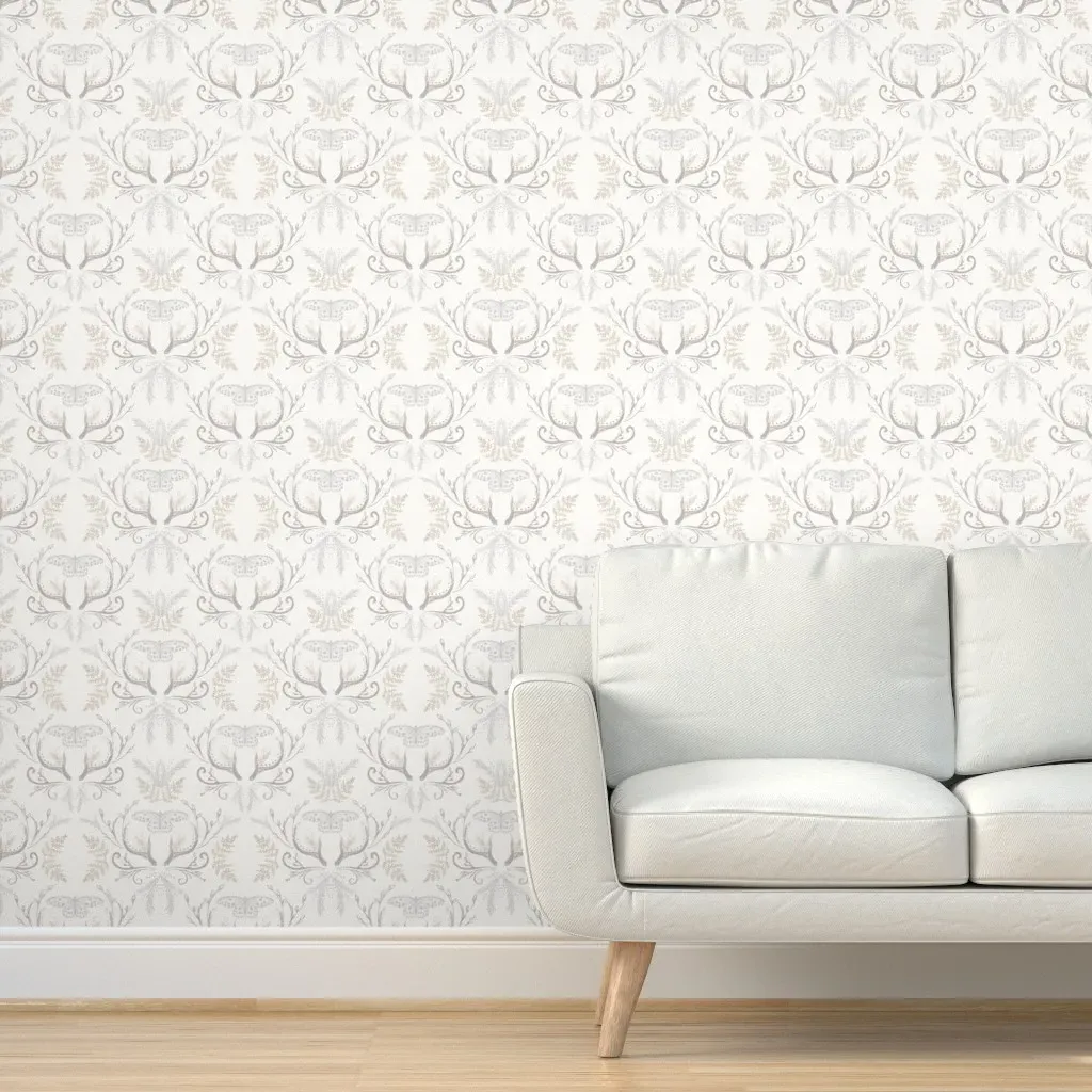 Cabin Glam Antlers Peel and Stick Wallpaper - Light Gray product