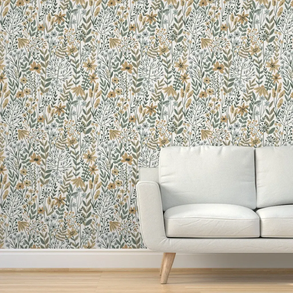 Cabincore Botanical Wildflower Meadow Peel and Stick Wallpaper - Mustard Yellow product