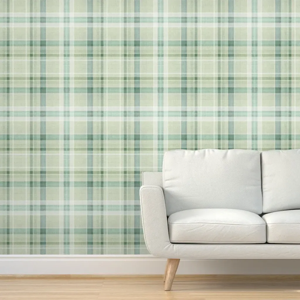 Cabincore Cozy Plaid Peel and Stick Wallpaper - Green, Grasscloth product