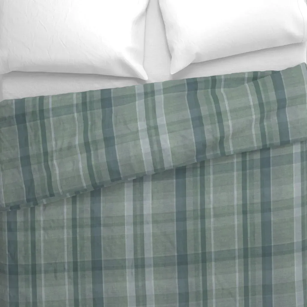Cabincore Cozy Plaid Winter Duvet Cover - Sage Green alternate view