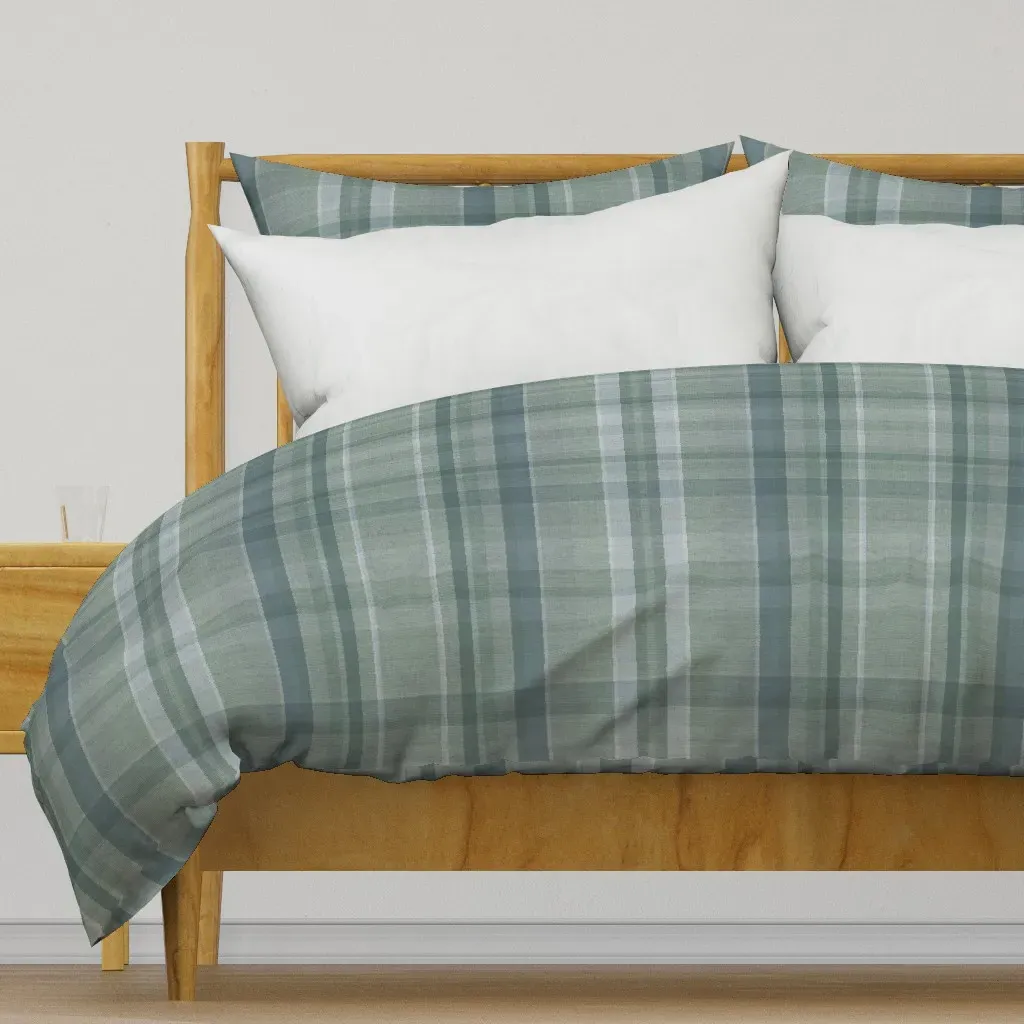 Cabincore Cozy Plaid Winter Duvet Cover - Sage Green product