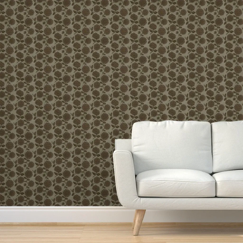 Cabincore French Provincial Farmhouse Sunflowers Peel and Stick Wallpaper - Chocolate Brown product
