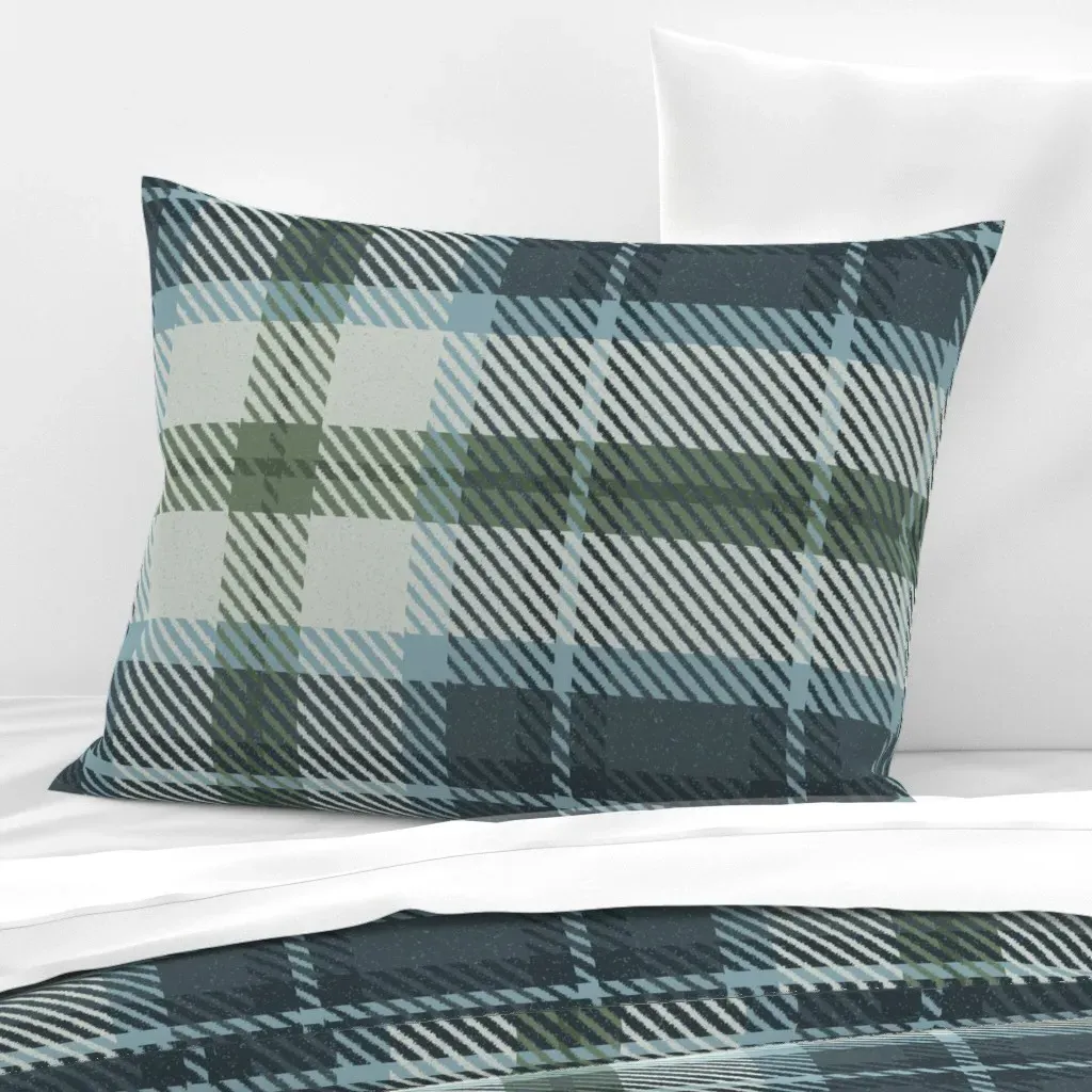Cabincore Jumbo Plaid Standard Pillow Sham - Slate Blue, Cotton Sateen product